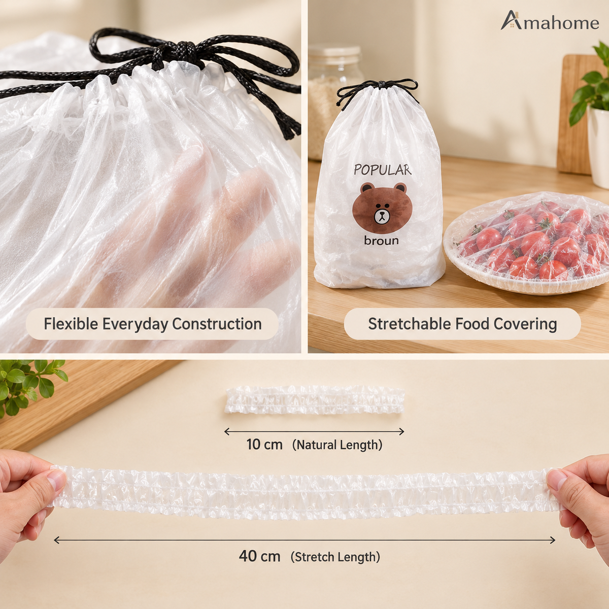 Flexible Food Storage Cover Bags – Stretchable Drawstring Food Protector
