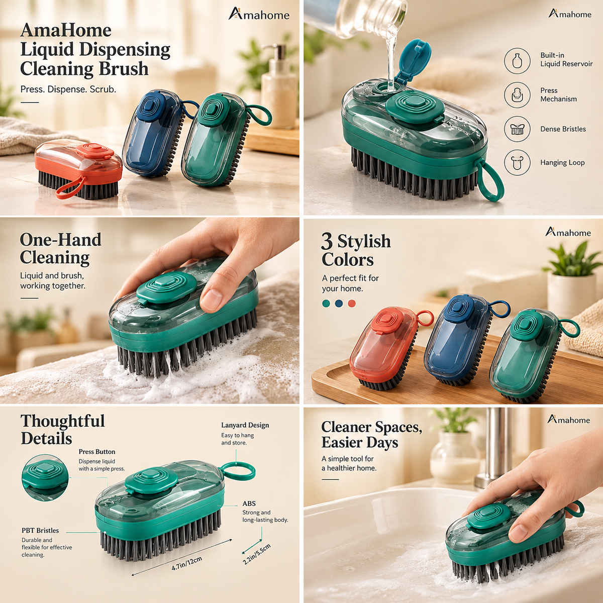 Liquid-Dispensing Cleaning Brush – Teal Scrubbing Brush
