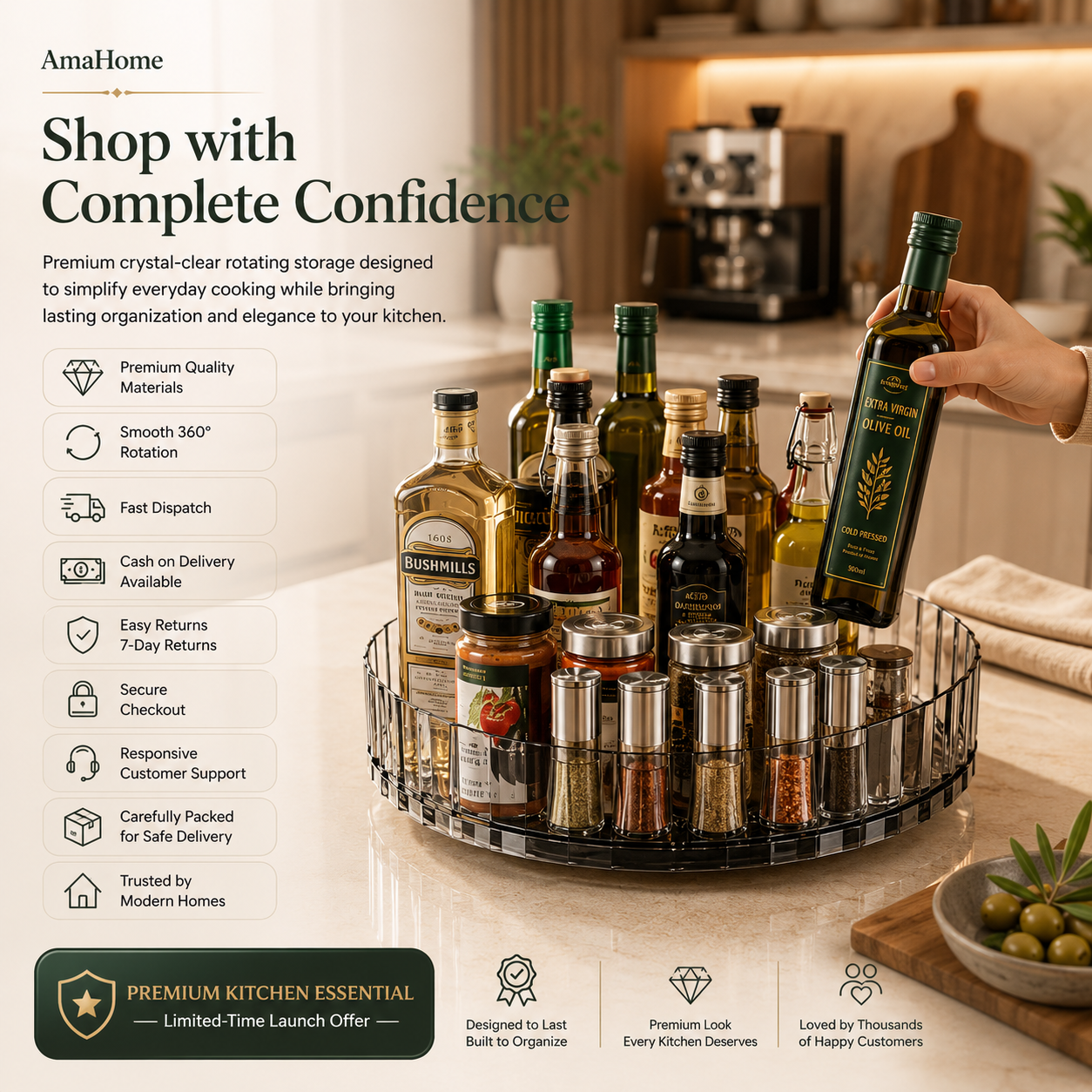 360° Rotating Acrylic Spice Rack & Kitchen Organizer