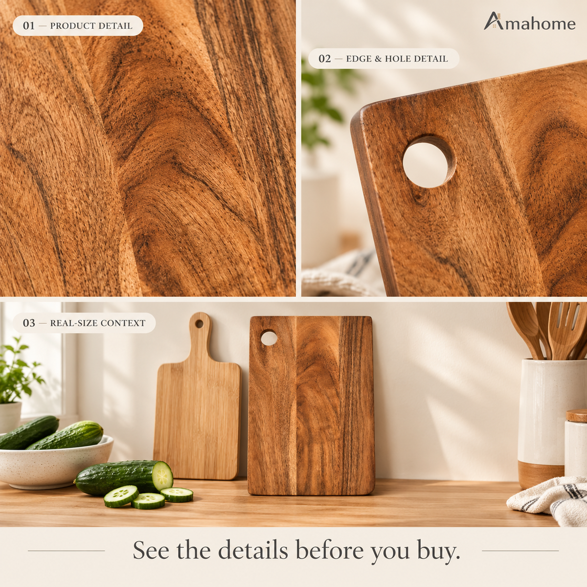Premium Wooden Chopping Board – Natural Wood Kitchen Cutting Board