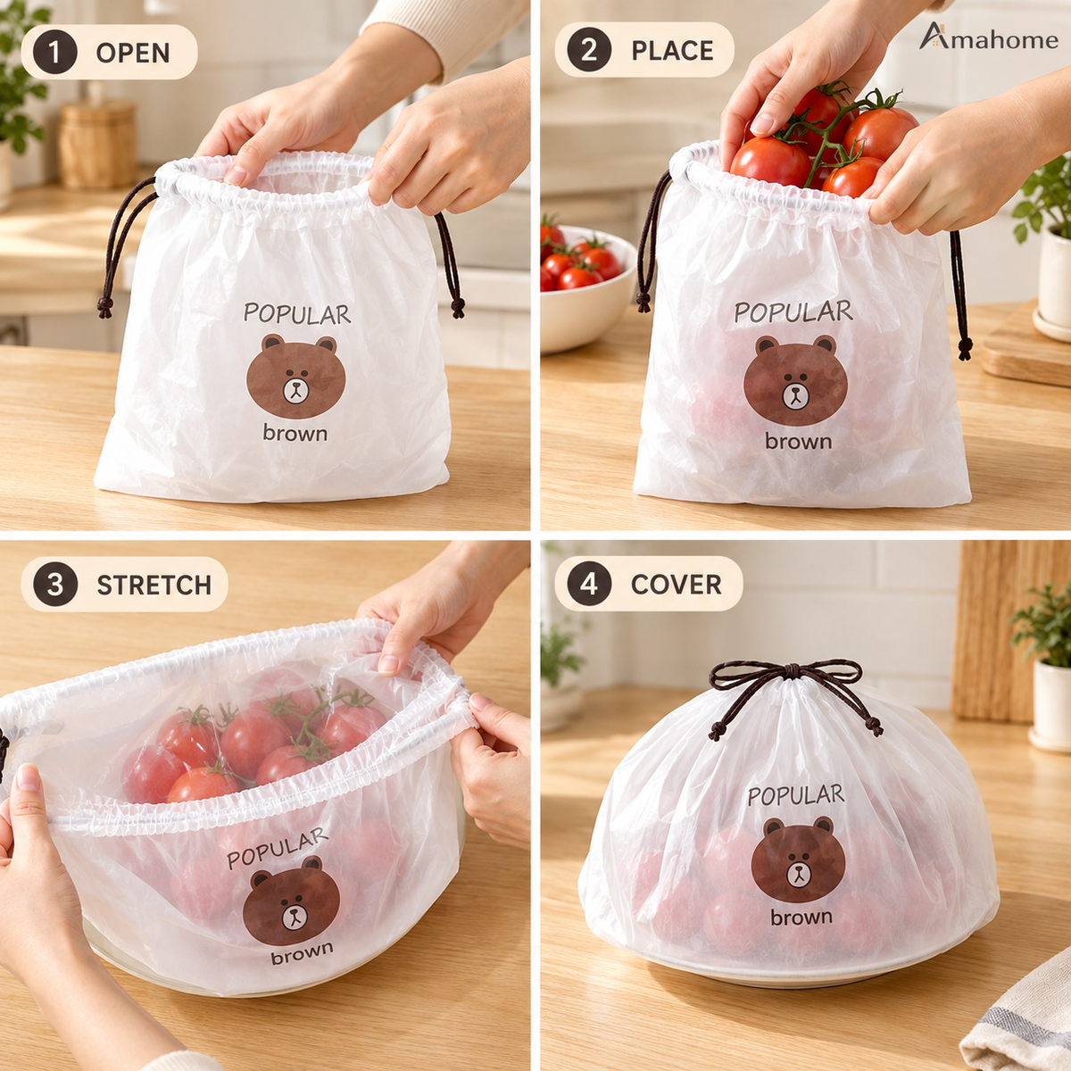 Flexible Food Storage Cover Bags – Stretchable Drawstring Food Protector