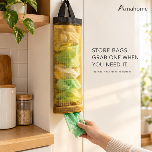 Hanging Mesh Garbage Bag Dispenser – Kitchen Waste Bag Organizer