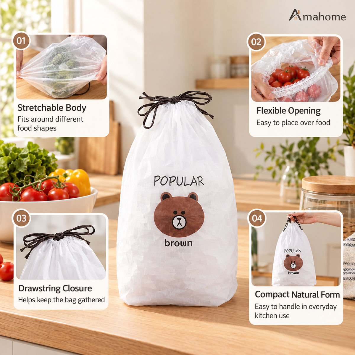 Flexible Food Storage Cover Bags – Stretchable Drawstring Food Protector