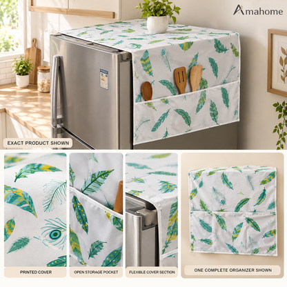 Refrigerator Cover & Storage Organizer – Feather Print