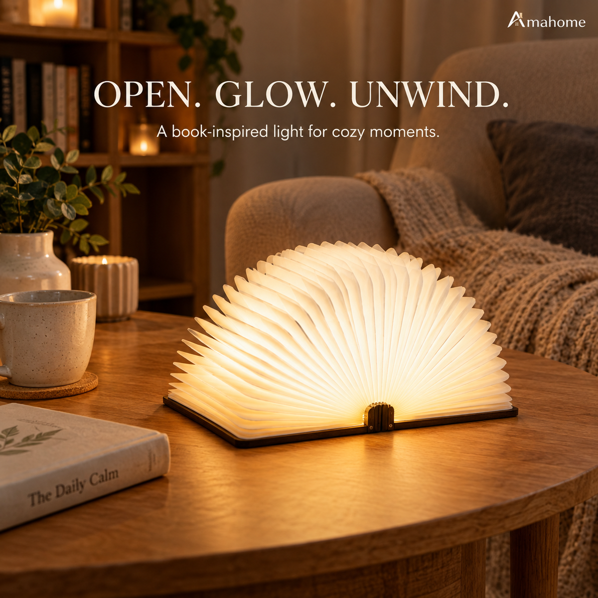 Foldable Book-Shaped LED Lamp – 3 Color Modes USB Rechargeable Decorative Night Light