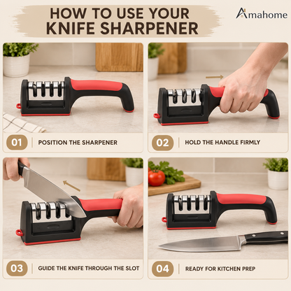 Manual Kitchen Knife Sharpener – Multi-Slot Sharpening Tool with Ergonomic Handle