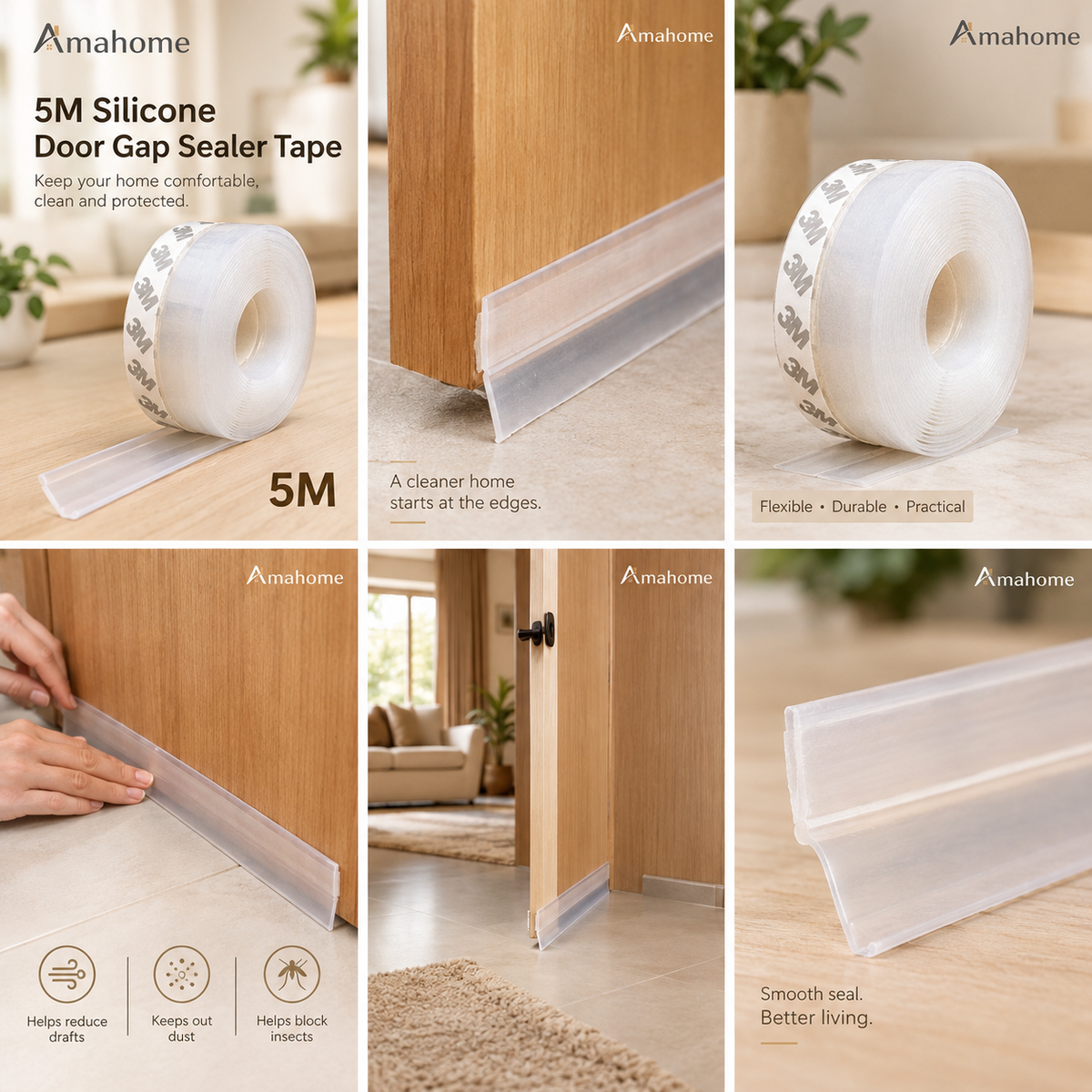 5M Silicone Door Gap Sealer Tape for Drafts, Dust & Pest Control