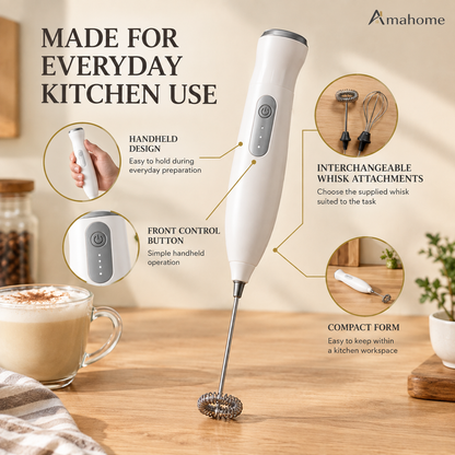 2-in-1 Rechargeable Electric Milk Frother & Egg Whisk – 3 Speed Handheld Mixer
