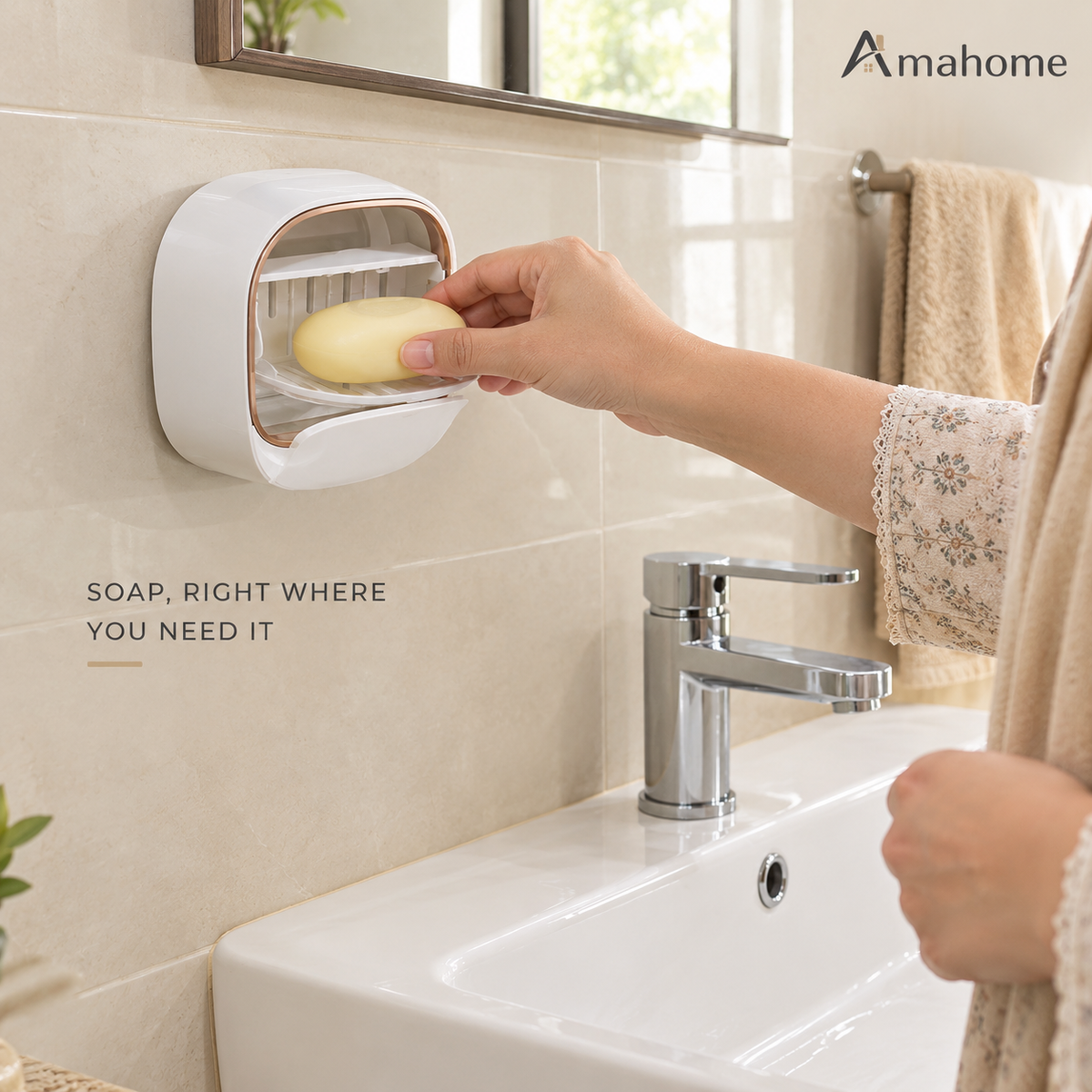 Wall-Mounted Soap Holder – Space Saving Bathroom Organizer