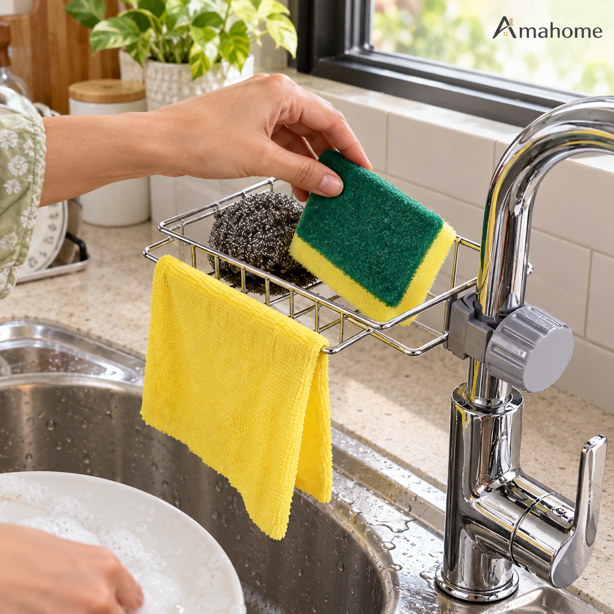 Faucet-Mounted Sink Storage Basket – Kitchen Sponge & Cleaning Cloth Holder