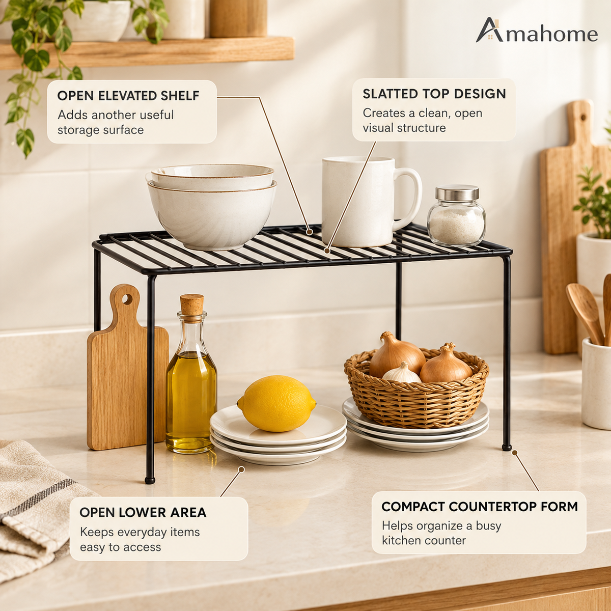 2-Tier Kitchen Storage Shelf – Space-Saving Countertop Organizer