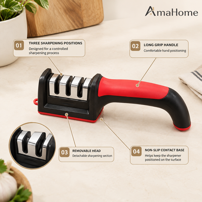 Manual Kitchen Knife Sharpener – Multi-Slot Sharpening Tool with Ergonomic Handle