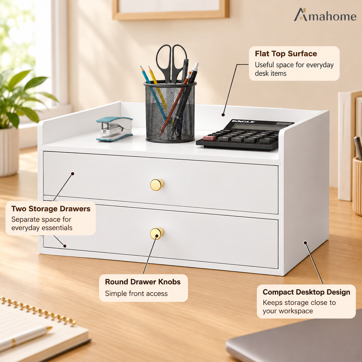 Premium Desktop Organizer with 2 Drawers – Modern Office Storage Cabinet
