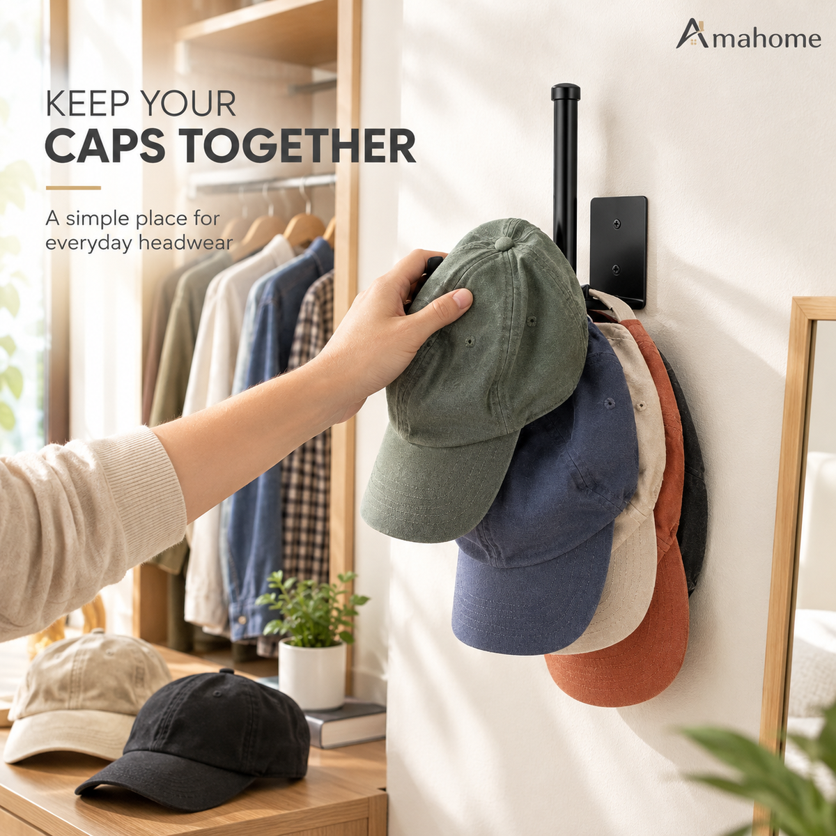 Wall-Mounted Cap Organizer – Space-Saving Hat Storage Rack