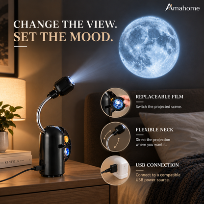 Galaxy Planet Projector Lamp – 360° Adjustable Moon & Solar System Projection Night Light