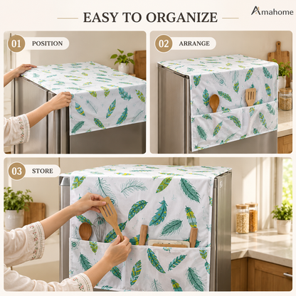 Refrigerator Cover & Storage Organizer – Feather Print