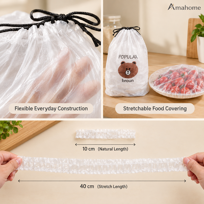 Flexible Food Storage Cover Bags – Stretchable Drawstring Food Protector
