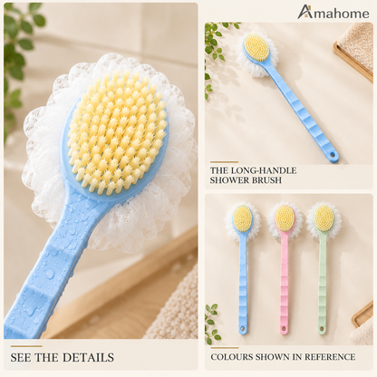 Long Handle Shower Brush with Soft Bristles & Body Scrubber