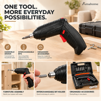 Cordless Electric Screwdriver Kit – Rechargeable Power Screwdriver with Multiple Bits & Portable Tool Case