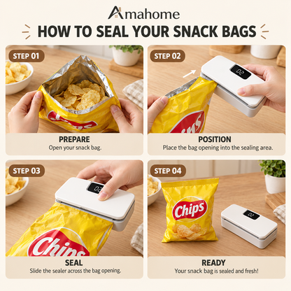Mini Heat Sealer for Food Bags with LCD Display & Hidden Cutter