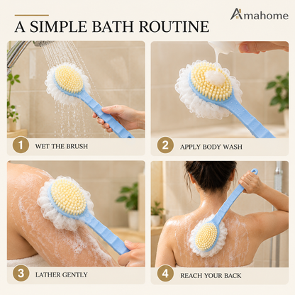 Long Handle Shower Brush with Soft Bristles & Body Scrubber