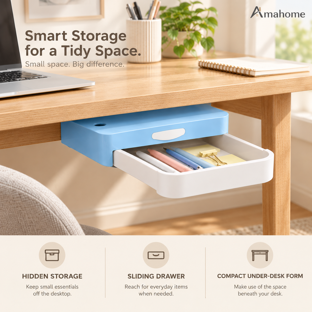 Under Desk Sliding Drawer Organizer – Hidden Storage Box