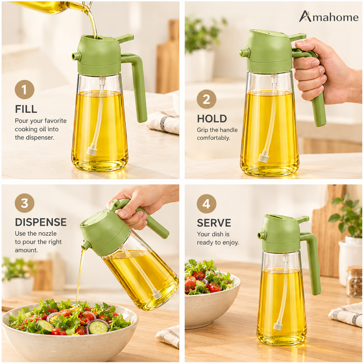 470ml 2-in-1 Oil Spray & Pour Dispenser Bottle – Kitchen Cooking Oil Sprayer with Handle