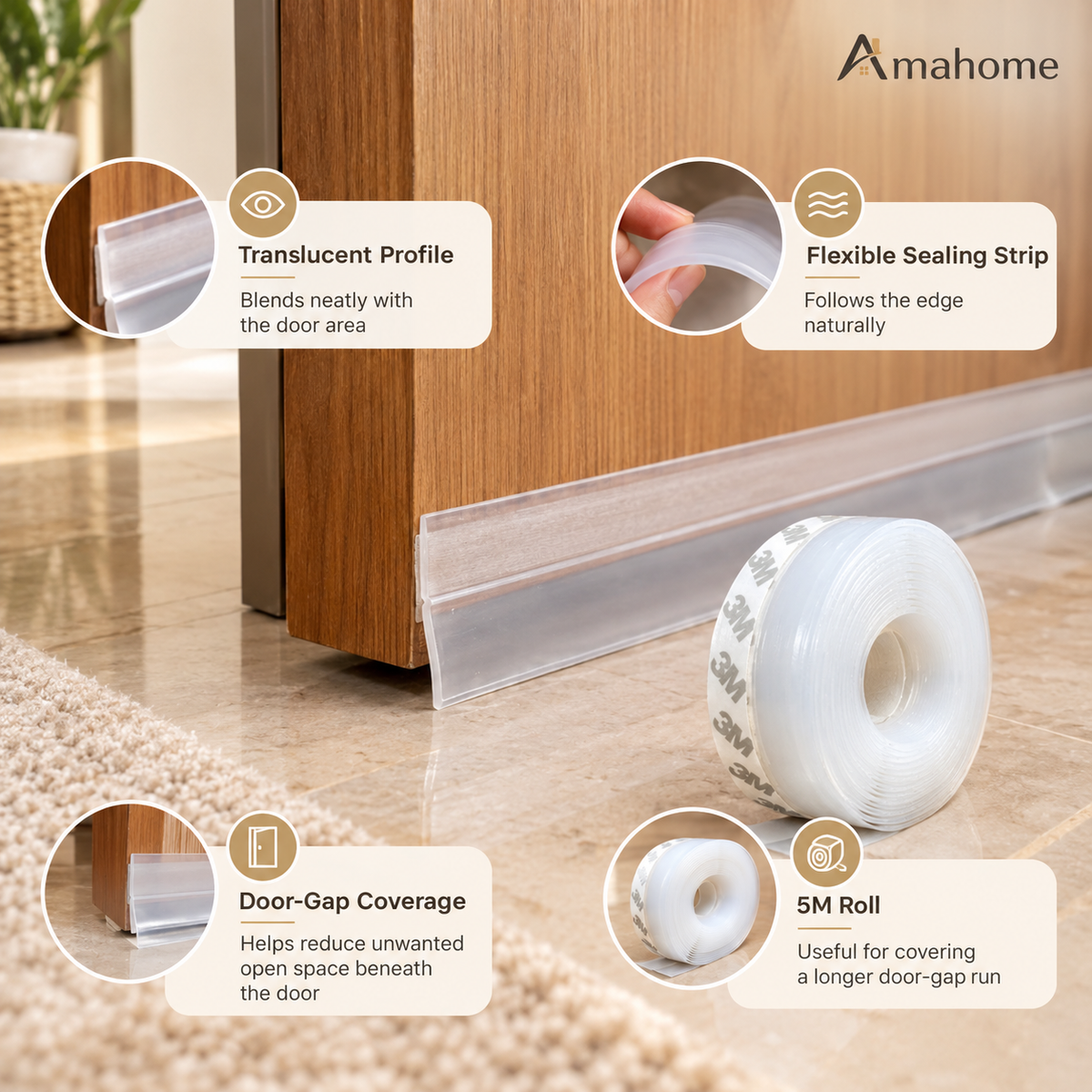 5M Silicone Door Gap Sealer Tape for Drafts, Dust & Pest Control