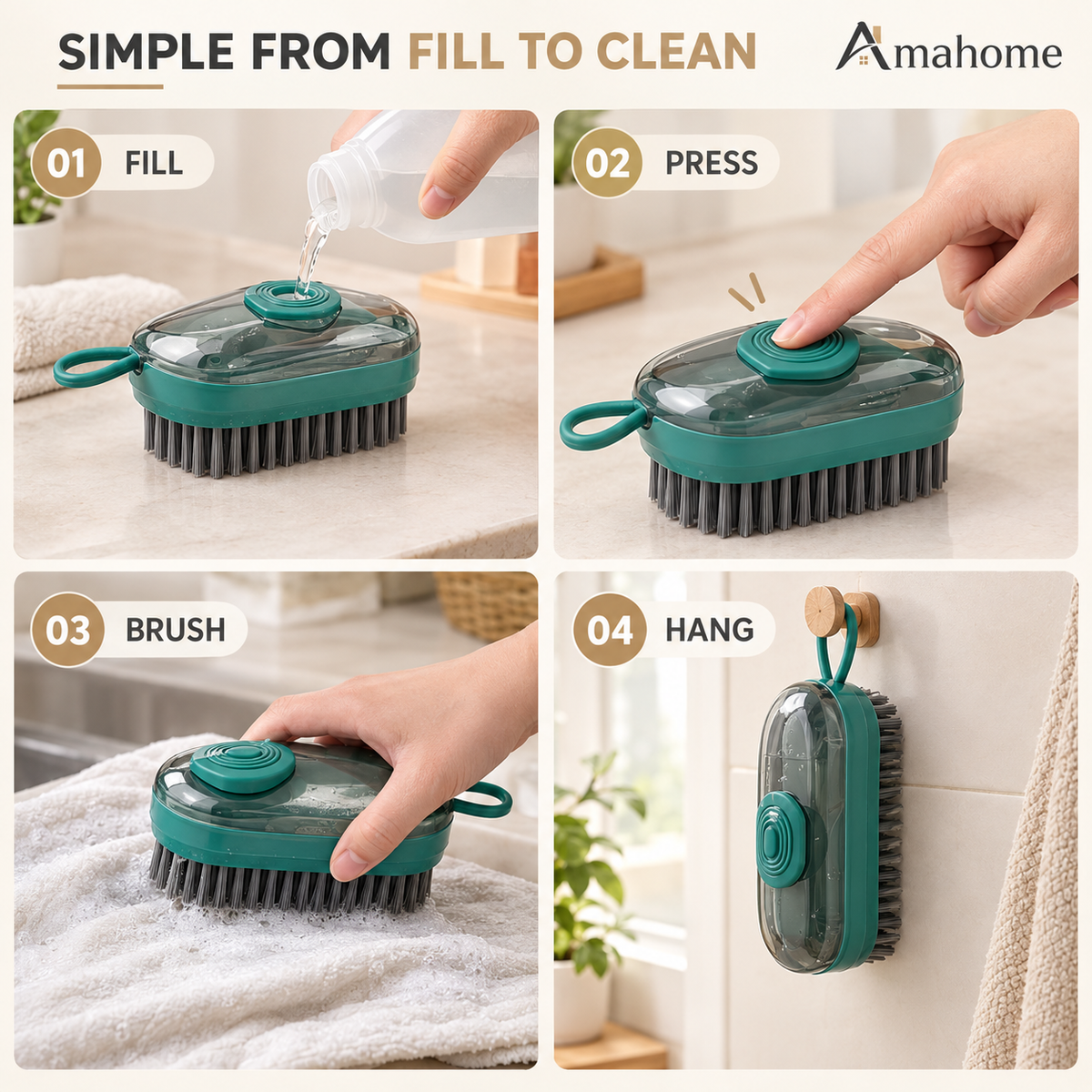 Liquid-Dispensing Cleaning Brush – Teal Scrubbing Brush