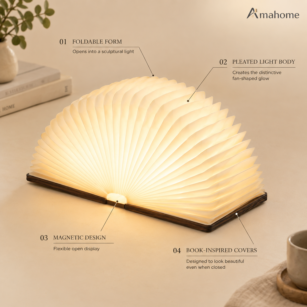 Foldable Book-Shaped LED Lamp – 3 Color Modes USB Rechargeable Decorative Night Light