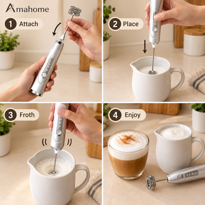 Rechargeable Electric Milk Frother & Whisk – 3-Speed Handheld Foam Maker & Egg Beater with Type-C