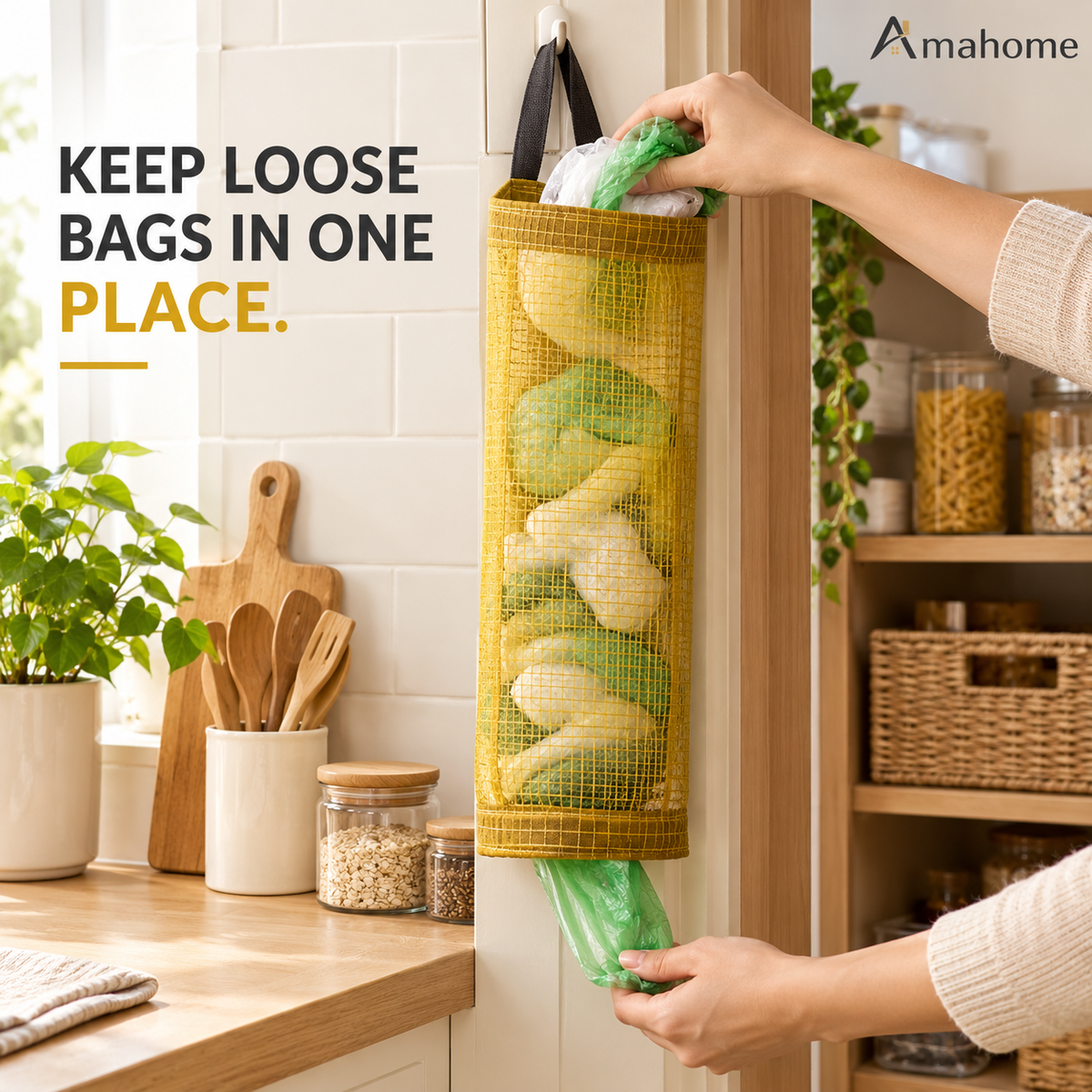Hanging Mesh Garbage Bag Dispenser – Kitchen Waste Bag Organizer
