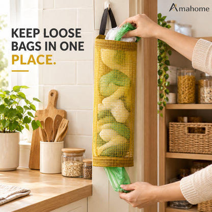 Hanging Mesh Garbage Bag Dispenser – Kitchen Waste Bag Organizer