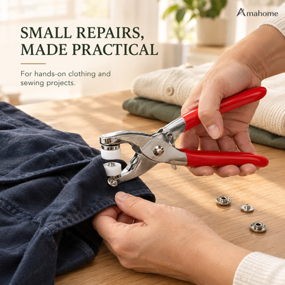 Snap Button Pliers Kit with 50 Metal Buttons – No-Sew Clothing Fastener & Button Installation Tool