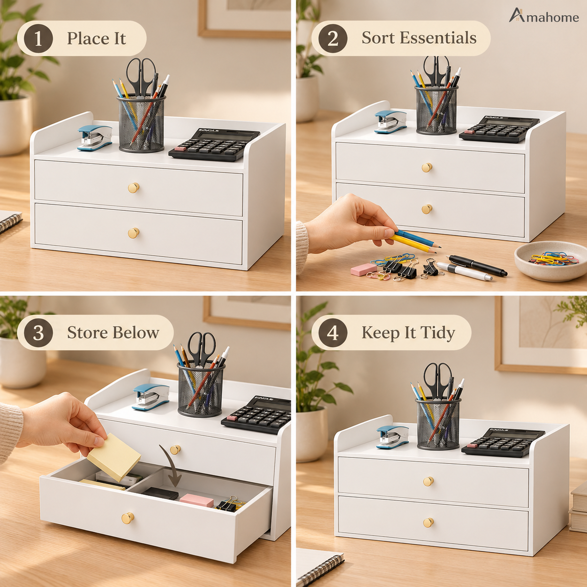 Premium Desktop Organizer with 2 Drawers – Modern Office Storage Cabinet