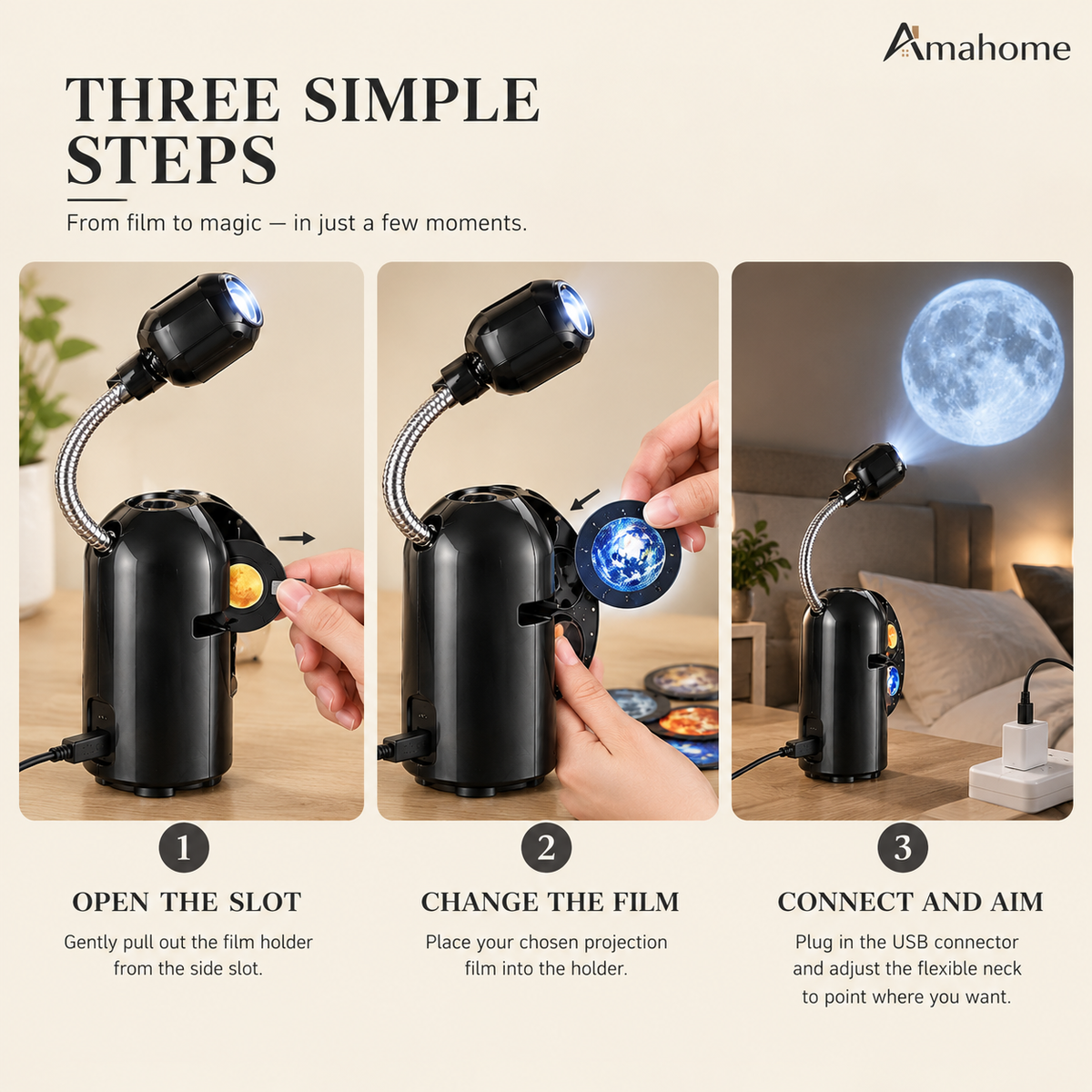 Galaxy Planet Projector Lamp – 360° Adjustable Moon & Solar System Projection Night Light