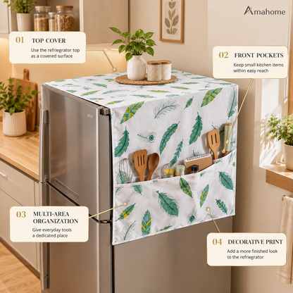 Refrigerator Cover & Storage Organizer – Feather Print