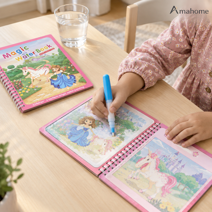 Magic Water Coloring Book for Kids – Reusable Water Painting Activity Book with Water Pen