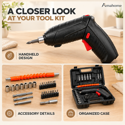 Cordless Electric Screwdriver Kit – Rechargeable Power Screwdriver with Multiple Bits & Portable Tool Case
