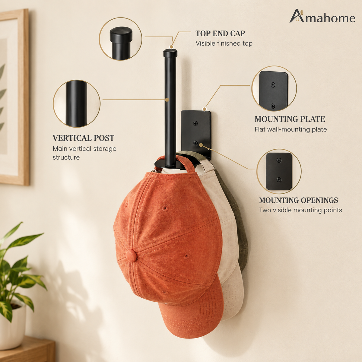 Wall-Mounted Cap Organizer – Space-Saving Hat Storage Rack