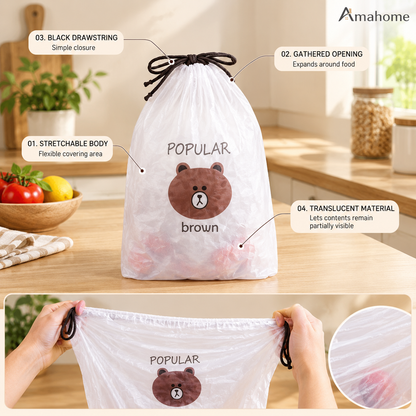 Flexible Food Storage Cover Bags – Stretchable Drawstring Food Protector