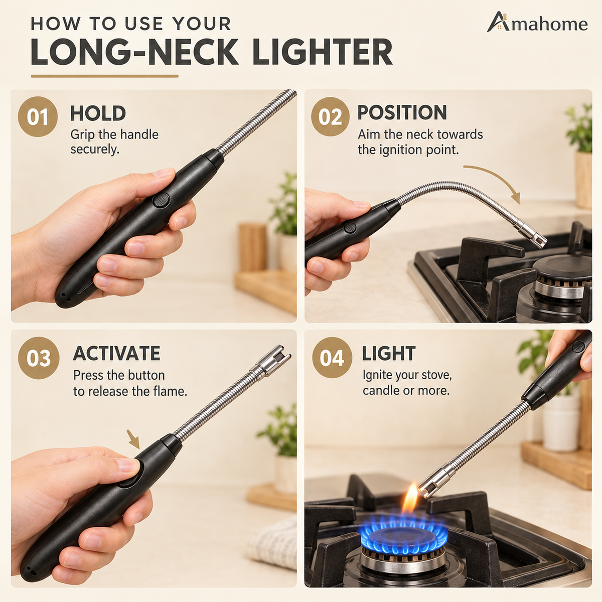 Long Reach Candle & Gas Stove Lighter – Flexible Neck Utility Igniter