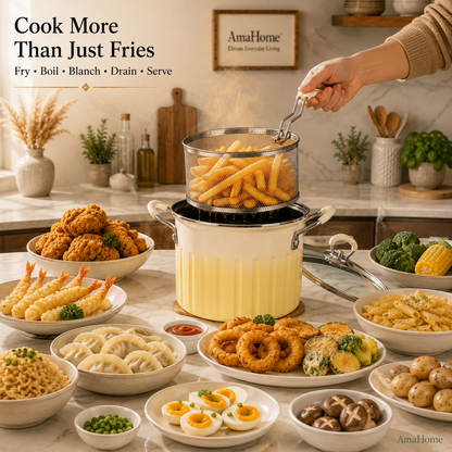 AmaHome Multi-Function Deep Fry Pot with Stainless Steel Basket Set