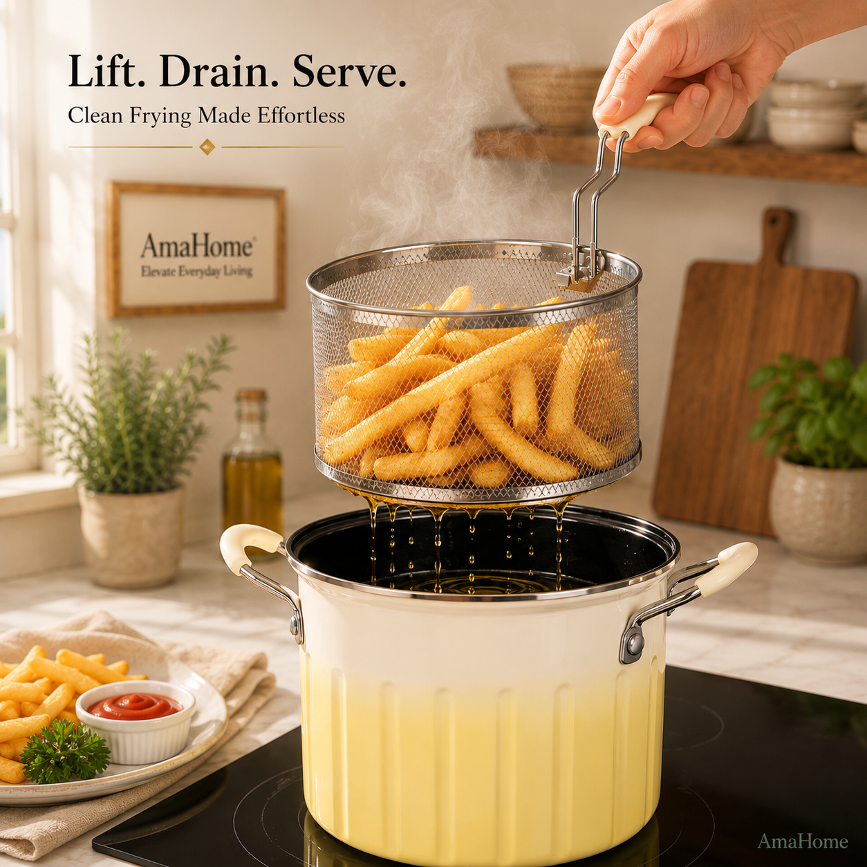 AmaHome Multi-Function Deep Fry Pot with Stainless Steel Basket Set