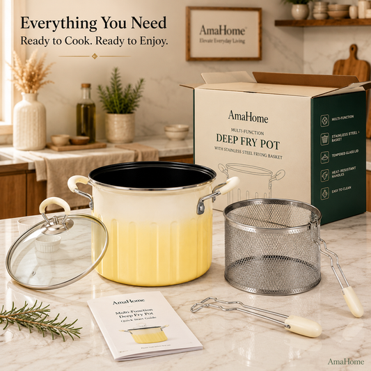 AmaHome Multi-Function Deep Fry Pot with Stainless Steel Basket Set