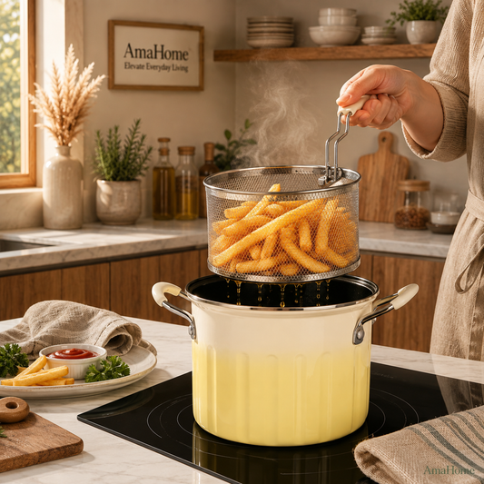AmaHome Multi-Function Deep Fry Pot with Stainless Steel Basket Set