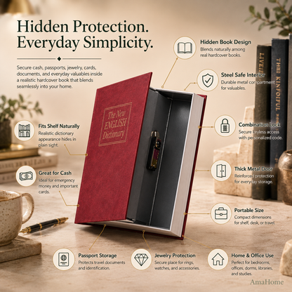 AmaHome Book Safe with Combination Lock – Realistic Dictionary Secret Safe