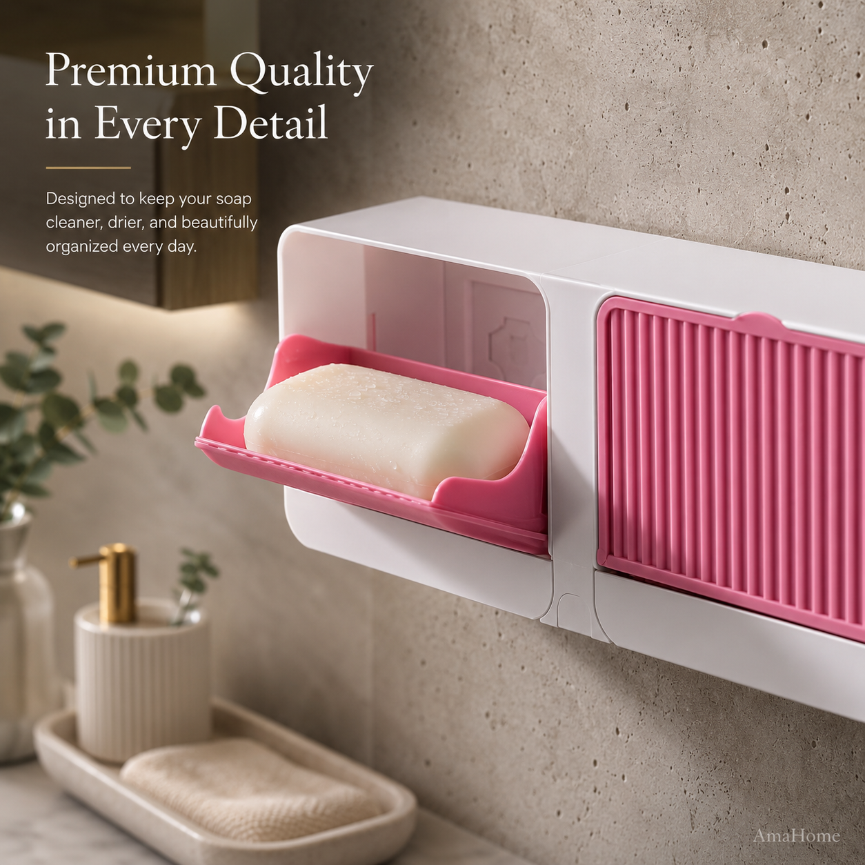 AmaHome Dual Wall-Mounted Soap Dish Organizer with Protective Sliding Covers