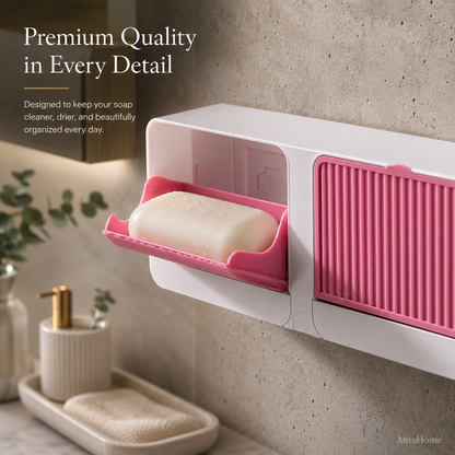 AmaHome Dual Wall-Mounted Soap Dish Organizer with Protective Sliding Covers