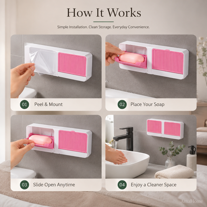 AmaHome Dual Wall-Mounted Soap Dish Organizer with Protective Sliding Covers